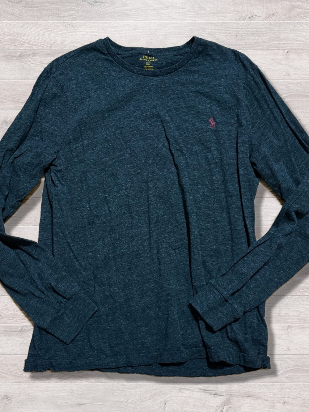 Polo Ralph Lauren Mens Long Sleeve T-Shirt Gray Red Pony Logo Size L
